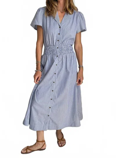 Ciao Lucia Naomi Short Sleeve Smock Waist Midi Dress In Stripe In Grey