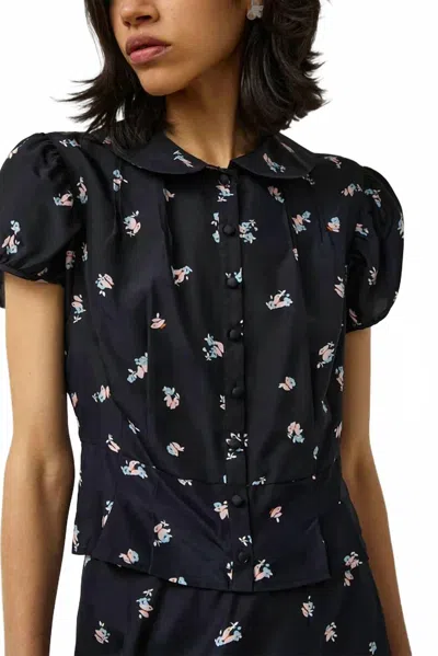 Ciao Lucia Papillon Print Short Sleeve Blouse In Navy In Blue
