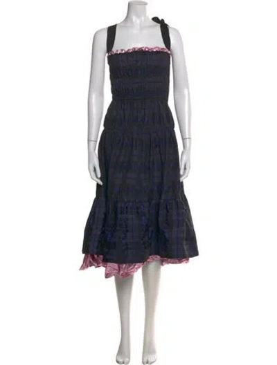 Pre-owned Ciao Lucia Plaid Print Midi Length Dress In Blue
