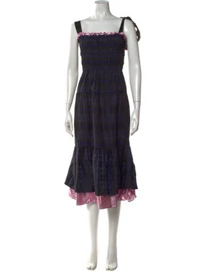 Pre-owned Ciao Lucia Plaid Print Midi Length Dress In Blue