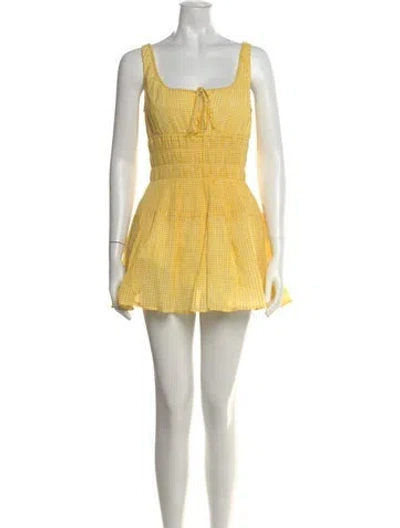 Pre-owned Ciao Lucia Plaid Print Mini Dress In Yellow