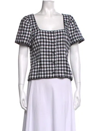 Pre-owned Ciao Lucia Plaid Print Square Neckline Blouse In Black/white