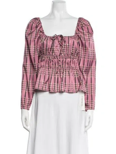 Pre-owned Ciao Lucia Plaid Print Square Neckline Blouse In Pink