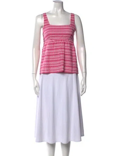 Pre-owned Ciao Lucia Plaid Print Square Neckline Top In Pink