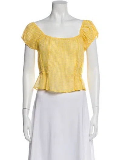 Pre-owned Ciao Lucia Plaid Print Square Neckline Top W/ Tags In Yellow