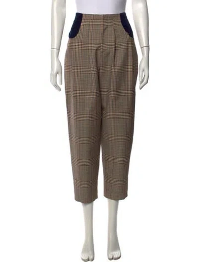 Pre-owned Ciao Lucia Plaid Print Straight Leg Pants In Brown