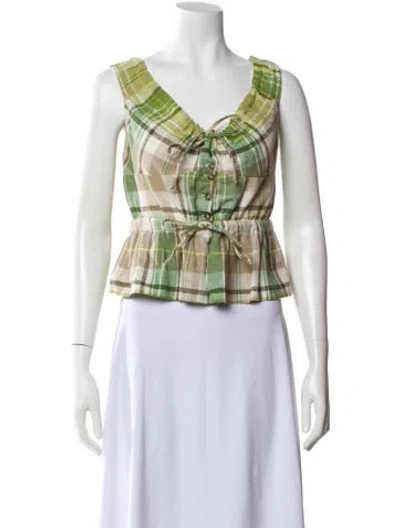 Pre-owned Ciao Lucia Plaid Print V-neck Blouse In Brown