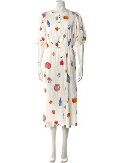 Pre-owned Ciao Lucia Printed Midi Length Dress In White