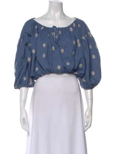 Pre-owned Ciao Lucia Printed Off-the-shoulder Crop Top In Blue