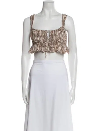Pre-owned Ciao Lucia Printed Square Neckline Crop Top In Brown