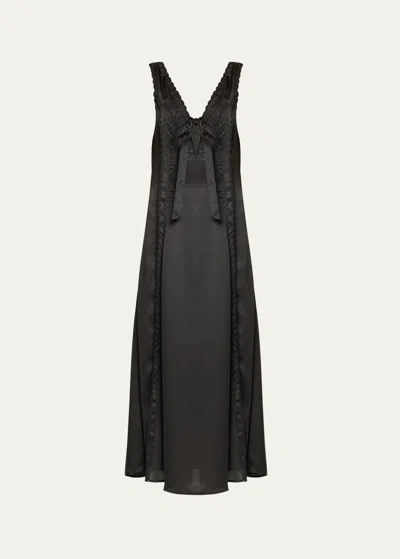 Ciao Lucia Serena Tie-front Embroidered Satin Dress In Black