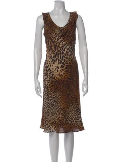 Pre-owned Ciao Lucia Silk Midi Length Dress In Brown