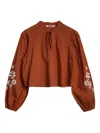 Ciao Lucia Slam Floral-embroidered Blouse In Red
