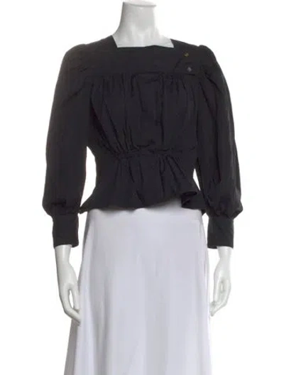 Pre-owned Ciao Lucia Square Neckline Long Sleeve Blouse In Black