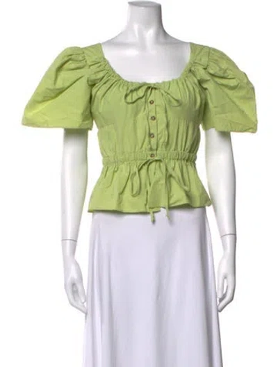 Pre-owned Ciao Lucia Square Neckline Short Sleeve Blouse In Green