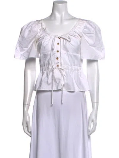 Pre-owned Ciao Lucia Square Neckline Short Sleeve Blouse In White