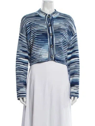 Pre-owned Ciao Lucia Striped Open Front Sweater In Blue