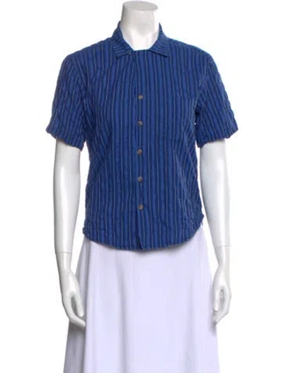 Pre-owned Ciao Lucia Striped Short Sleeve Button-up Top In Blue