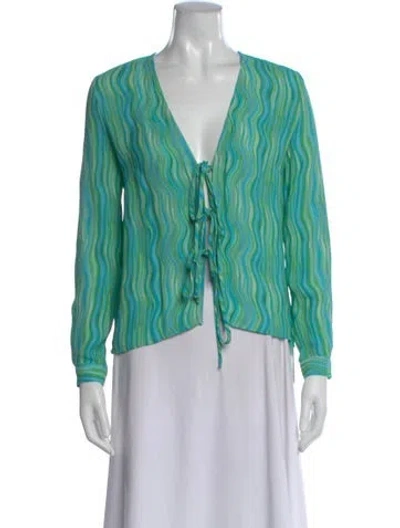 Pre-owned Ciao Lucia Striped V-neck Blouse In Green