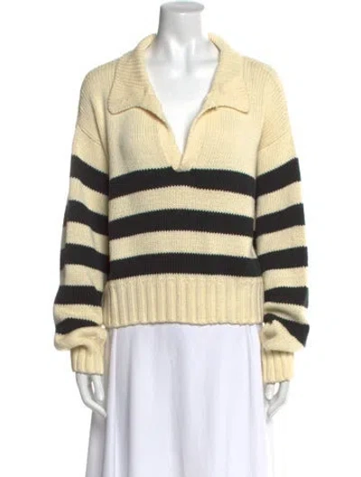 Pre-owned Ciao Lucia Striped V-neck Sweater In White