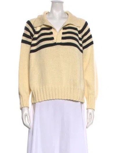 Pre-owned Ciao Lucia Striped V-neck Sweater In White