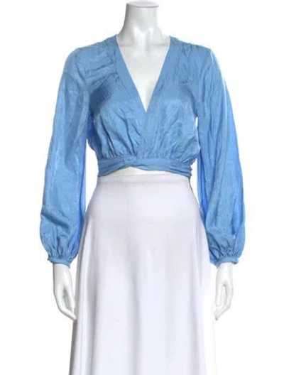 Pre-owned Ciao Lucia V-neck Long Sleeve Crop Top In Blue