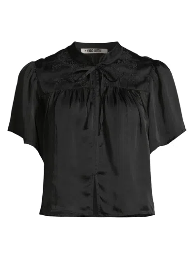 Ciao Lucia Women's Astrid Satin Embroidered Crop Top In Black