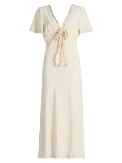 Ciao Lucia Women's Brunello Embroidered Silk Midi-dress In Cream