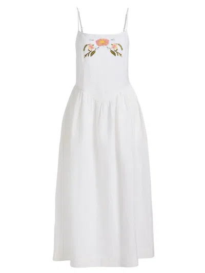 Ciao Lucia Women's Neroni Embroidered Cotton-linen Midi-dress In White