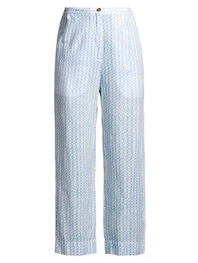 Ciao Lucia Women's Pietro Geometric Cotton-linen Trousers In Blue Multi