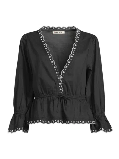 Ciao Lucia Women's Renata Embroidered Cotton Voile Top In Black