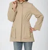 Ciao-milano Anna Waterproof Cinch Waist Rain Jacket In Khaki In Green