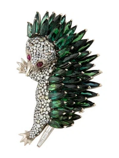 Pre-owned Cicada 18k Tourmaline & Diamond Echidna Brooch In Multi