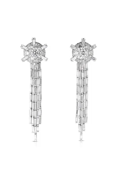 Cicada Platinum  Diamond Deco Spike Chandelier Earrings In White