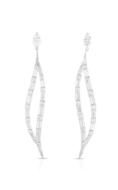 Cicada Platinum  Diamond Leaf Earrings In Metallic