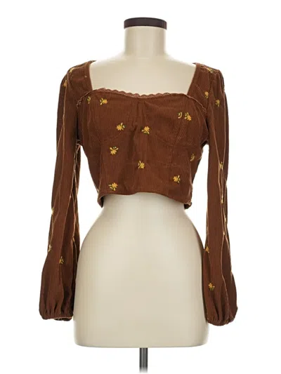 Pre-owned Cider Long Sleeve Blouse In Brown