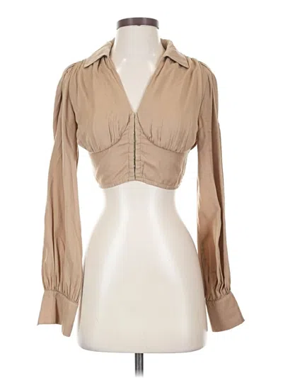 Pre-owned Cider Long Sleeve Blouse In Tan