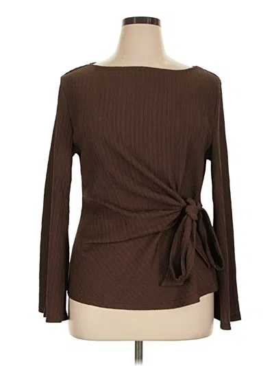 Pre-owned Cider Long Sleeve Top Brown Boatneck Tops