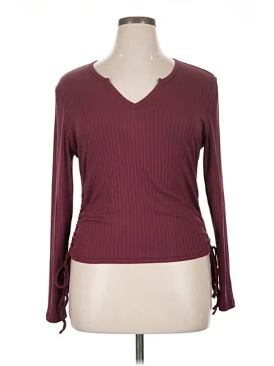 Pre-owned Cider Long Sleeve Top Burgundy V-neck Tops
