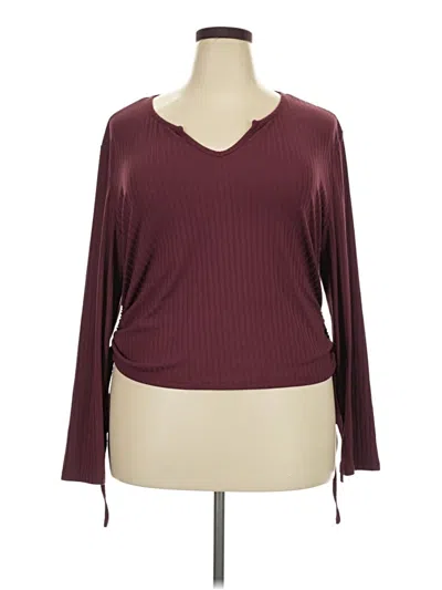 Pre-owned Cider Long Sleeve Top Burgundy V-neck Tops