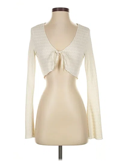 Pre-owned Cider Long Sleeve Top Ivory Plunge Neckline Tops In White