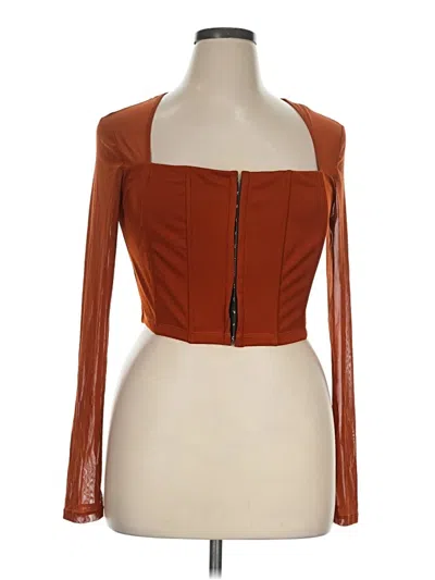 Pre-owned Cider Long Sleeve Top Orange Square Neckline Tops