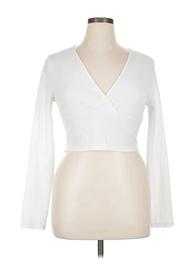 Pre-owned Cider Long Sleeve Top White Plunge Neckline Tops