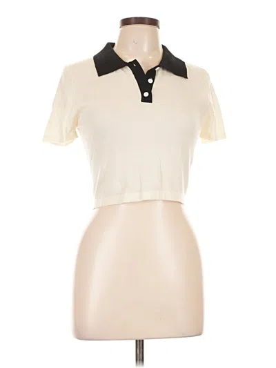 Pre-owned Cider Short Sleeve Top Ivory Collared Neckline Tops