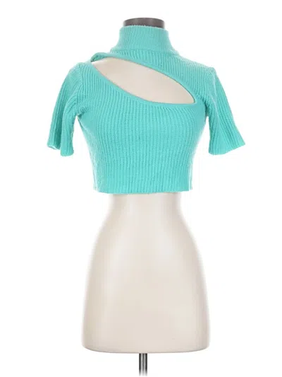 Pre-owned Cider Short Sleeve Top Teal One Shoulder Neckline Tops
