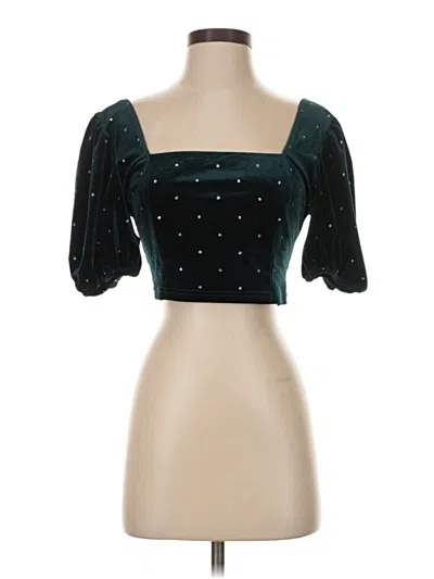 Pre-owned Cider Short Sleeve Top Teal Sweetheart Neckline Tops In Blue