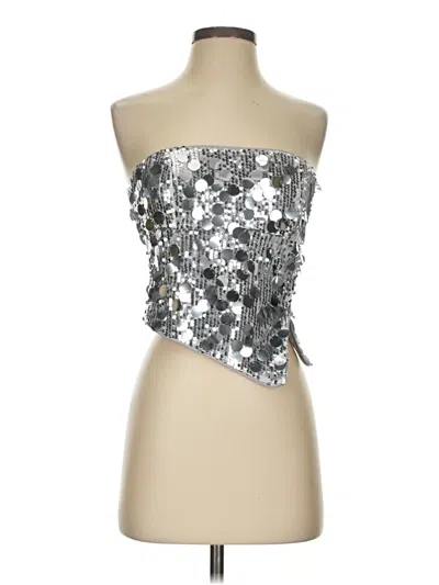 Pre-owned Cider Sleeveless Top Silver Strapless Neckline Tops