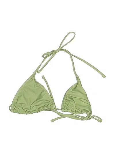 Pre-owned Cider Swimsuit Top Green Solid Pattern Swimwear