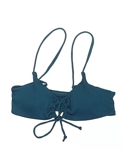 Pre-owned Cider Swimsuit Top Teal Solid Pattern Swimwear In Blue