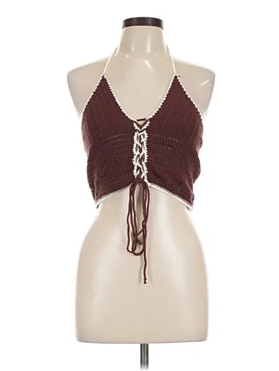 Pre-owned Cider Tank Top Burgundy Halter Neckline Tops